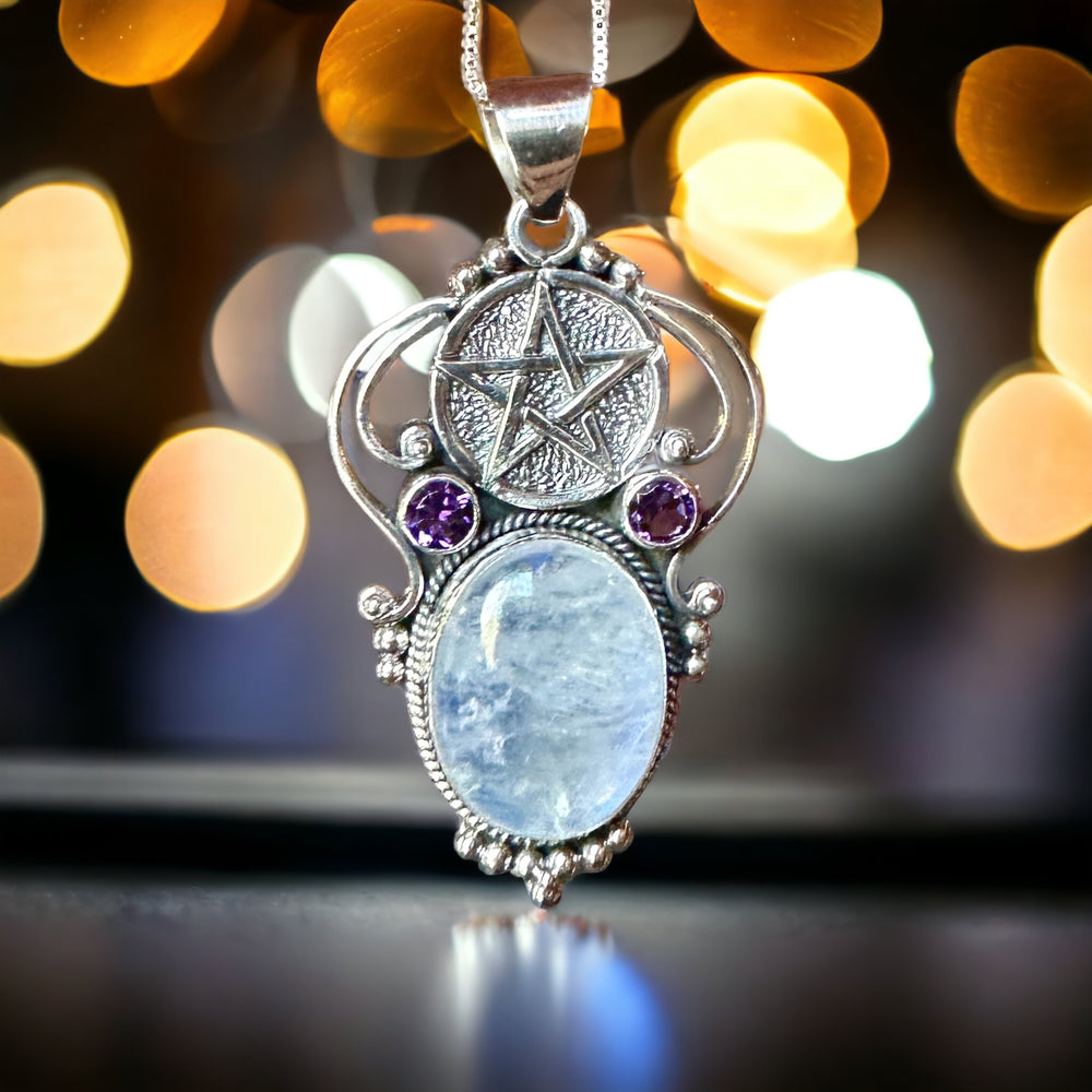 Amethyst Moonstone Pentagram Pendant
