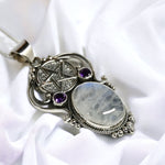 Rainbow Moonstone and Amethyst Pentacle Pendant